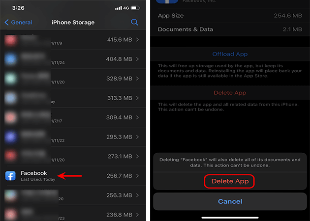 Delete App in iPhone Storage