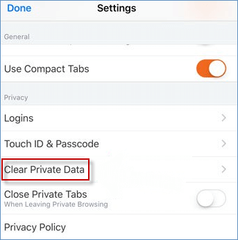 hit clear private data