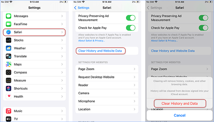 clear caches fromSafari
