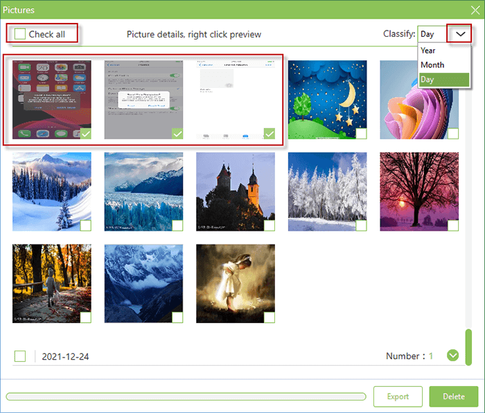 Choose unwanted photos
