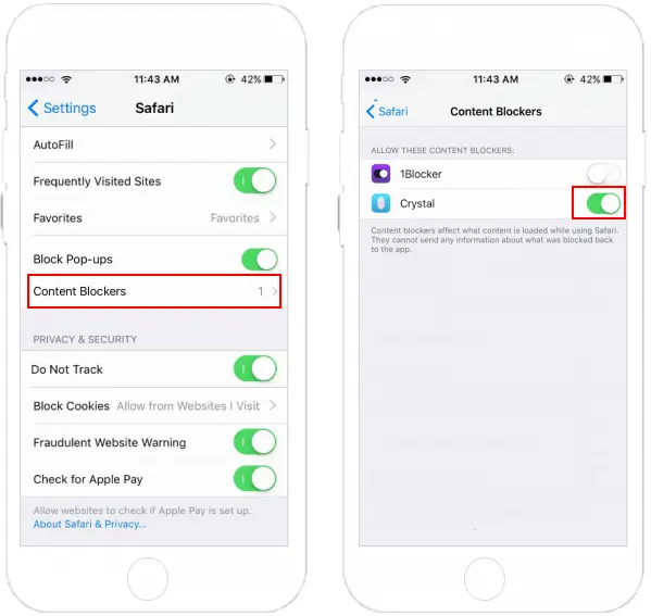 enable safari content blockers to stop shake ads