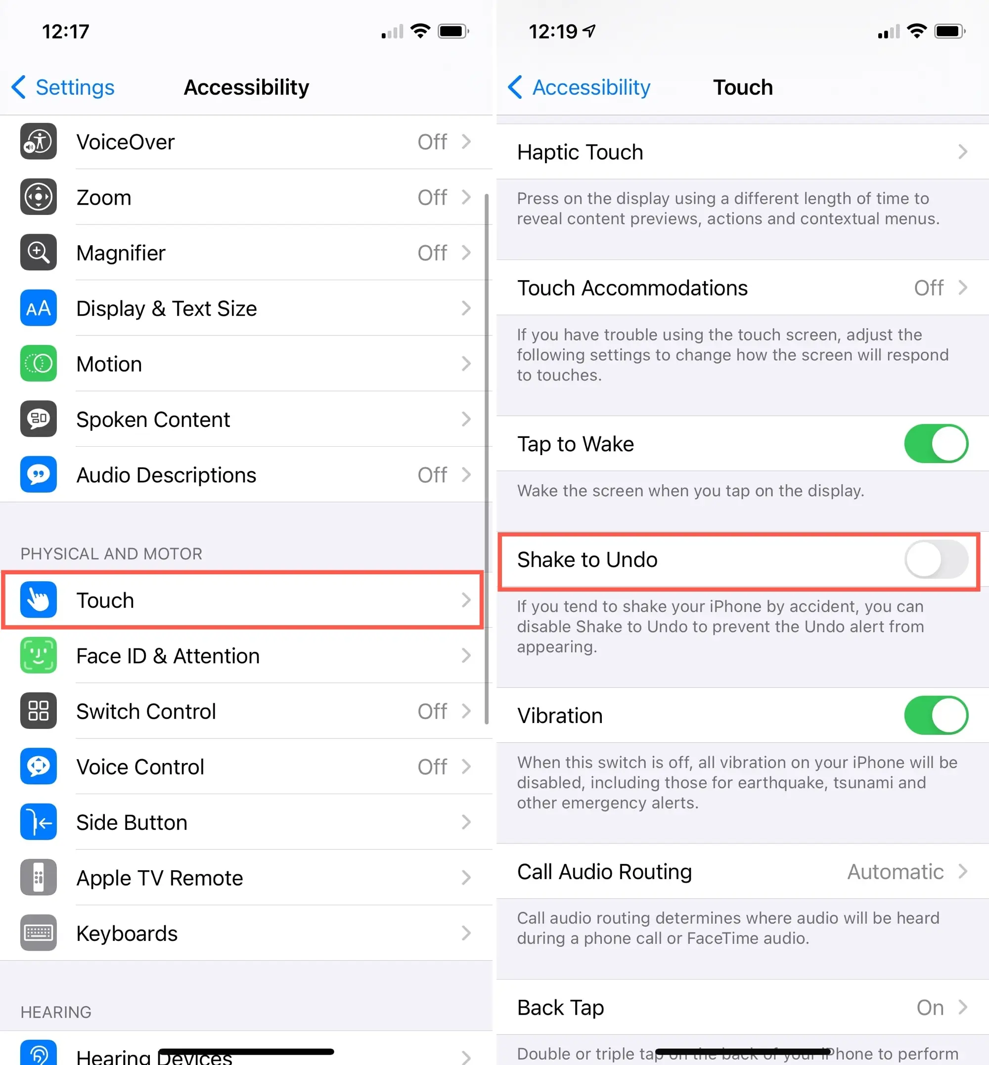 turn off shake to undo on iphone