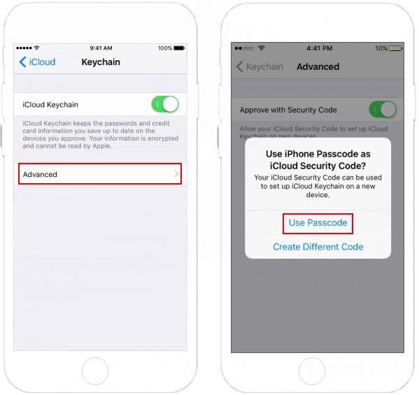 Create an iCloud security code