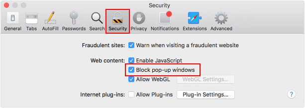 Enable block pop-up