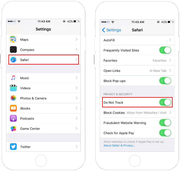 Enable Do Not Track on iPhone Safari