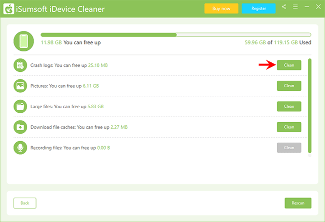 click Clean to clean unnecessary files
