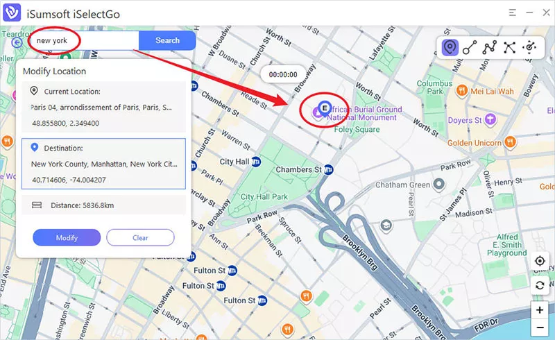 select your desired new location