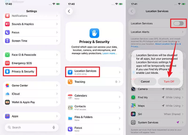 turn off location services