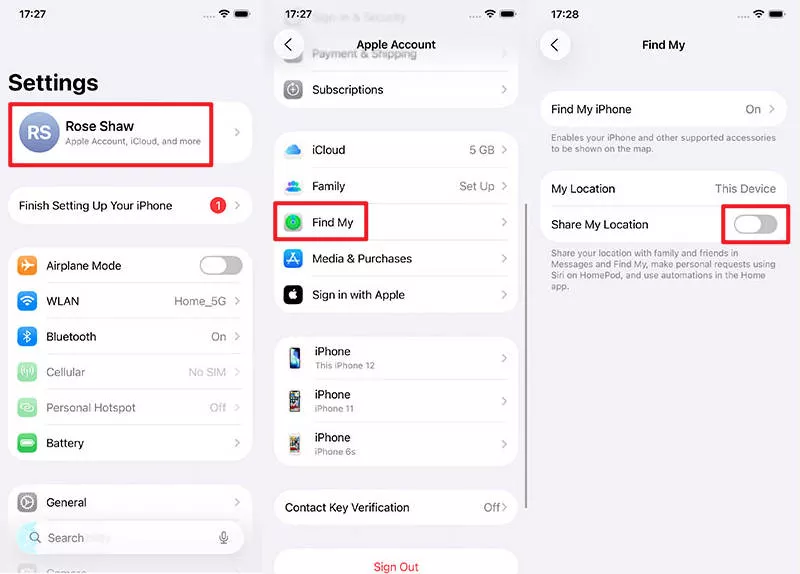 turn off Share My Location