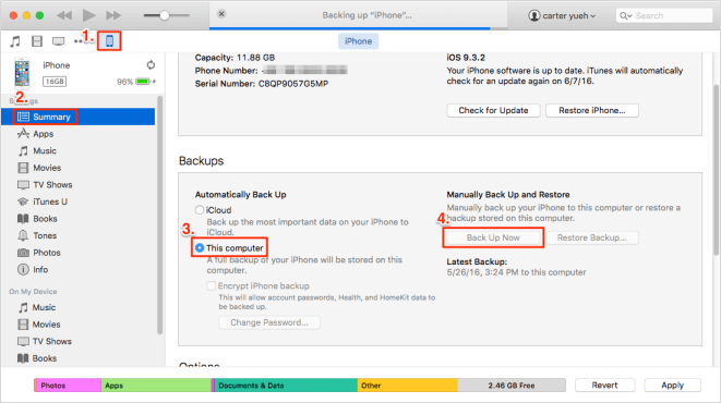 Back up your previous Contacts via iTunes