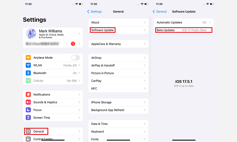 Locate Software Update