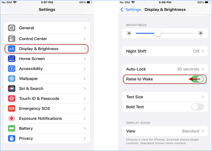 Toggle off Raise to Wake