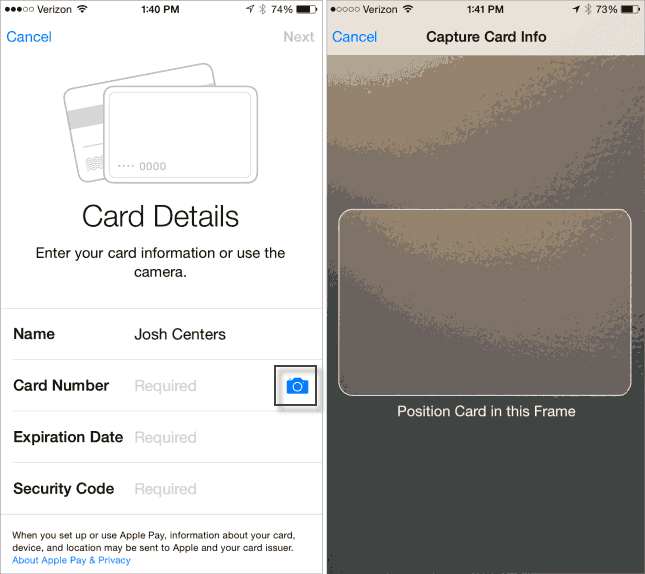 Apple pay capture card