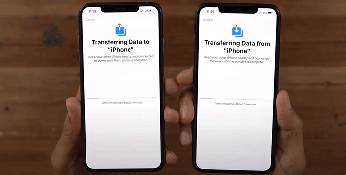 Quick Start transfer progress on an iPhone