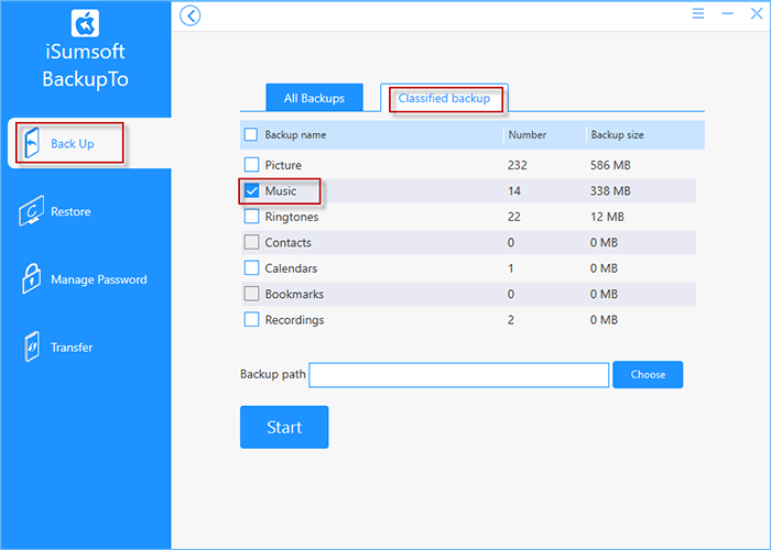 select Music backup