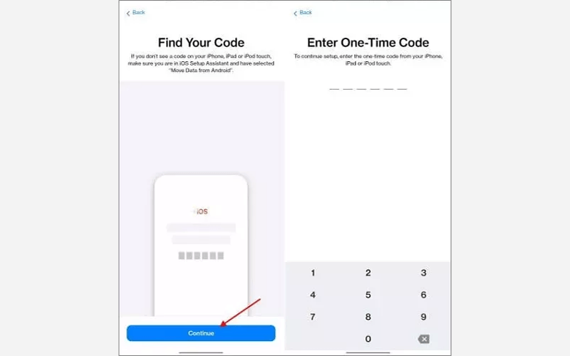 access Enter One-Time Code screen