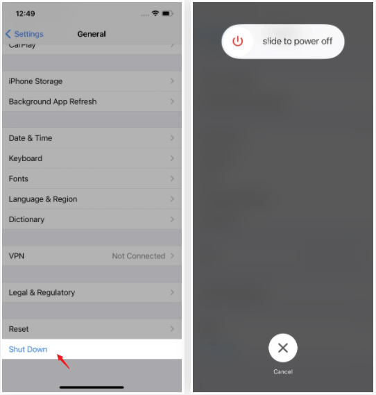 Shut Down iPhone from Settings