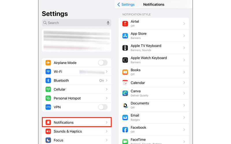 open notifications settings