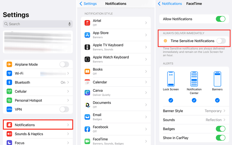turn off time sensitive notifications