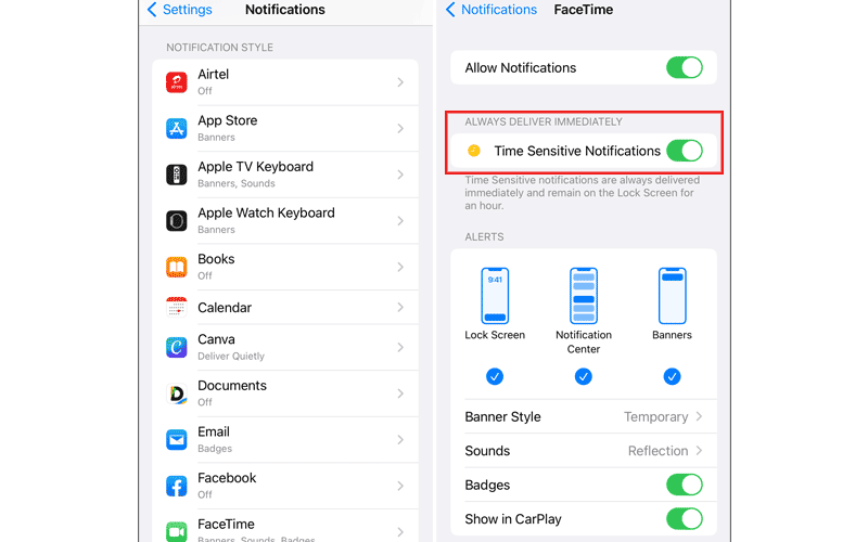 turn on time sensitve notifications