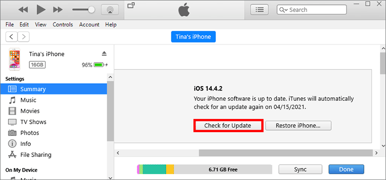 click Check for Update