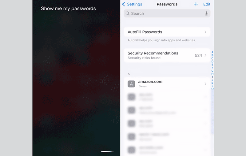 ask siri show saved passwords
