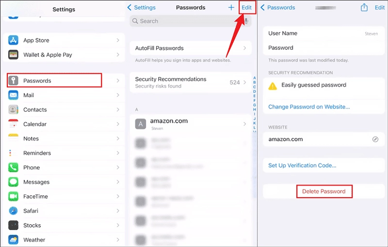 delete saved password