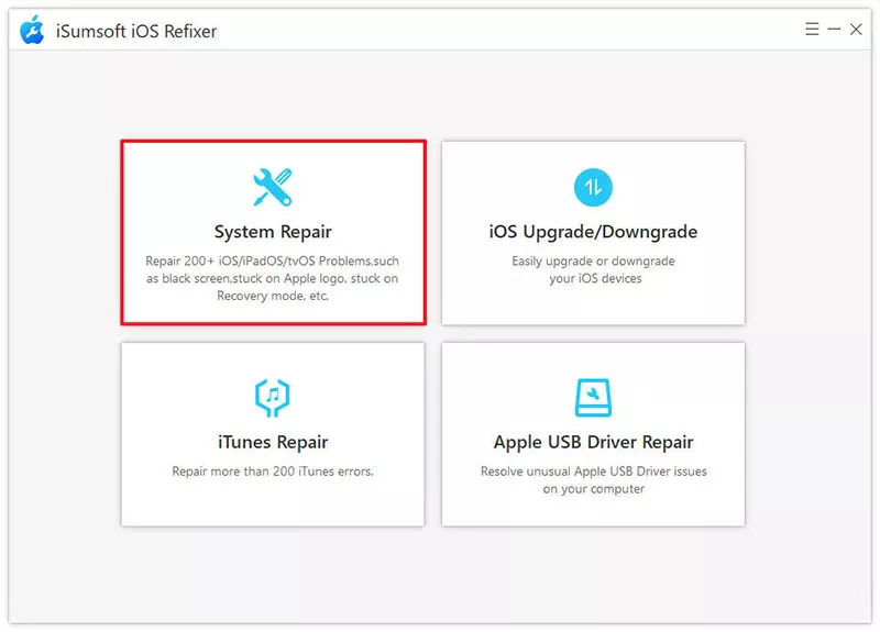Current iSumsoft iOS Refixer System Repair interface