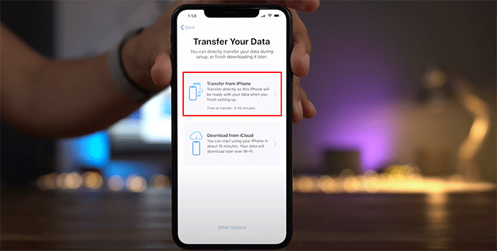 Quick Start option to transfer directly from an iPhone