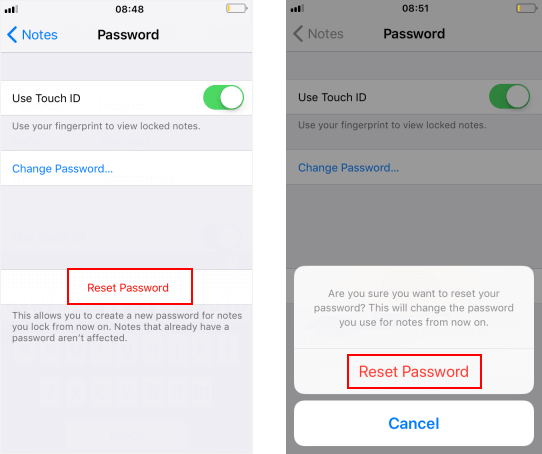 Reset notes password