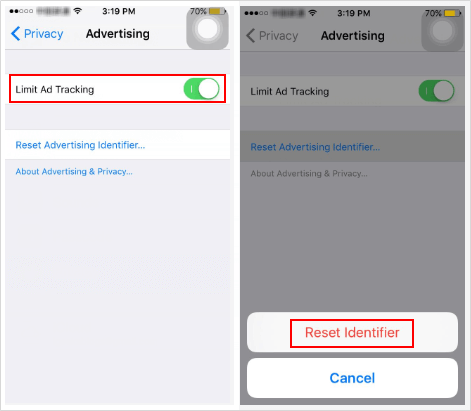 Turn on Limit Ad Tracking