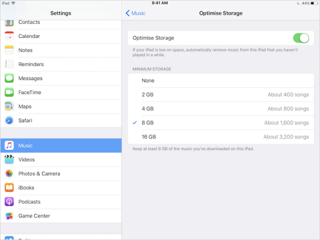 Use optimized storage for music on iOS 10