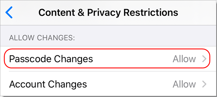 tap Passcode Changes