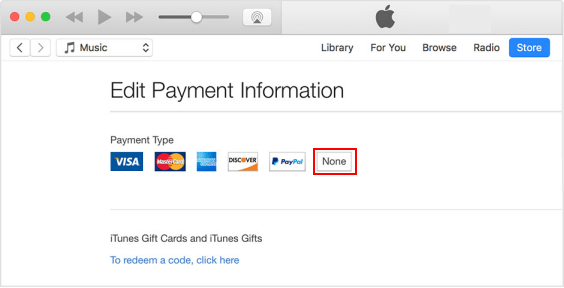 Select None payment type