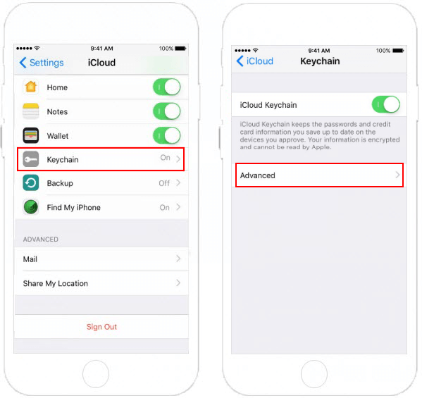 Tap Keychain Advanced option