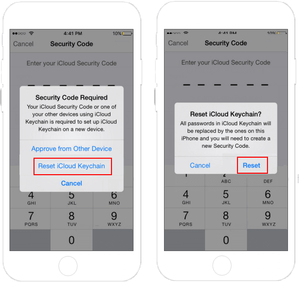 Reset iCloud Keychain