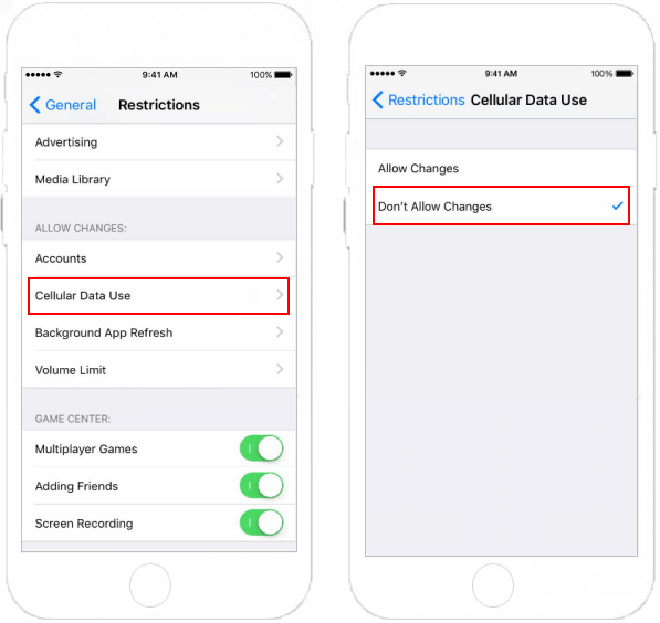 Disallow change cellular data use