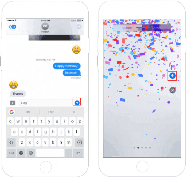 Send a message with Screen-full effect