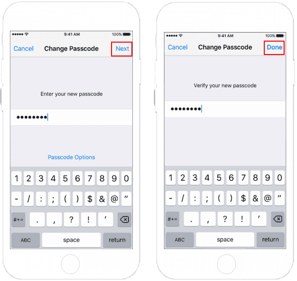 Verify your new alphanumeric passcode