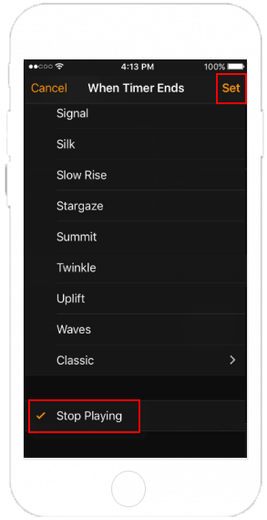 Set a timer to Stop Playing