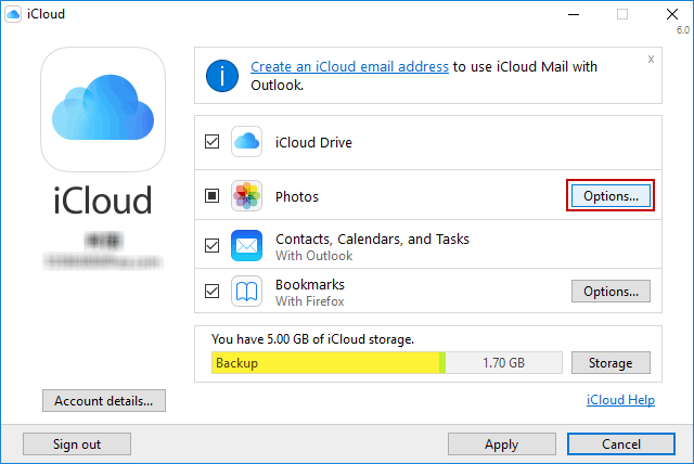 Select photo then click options
