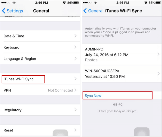 Set up auto-sync with iTune via Wi-Fi