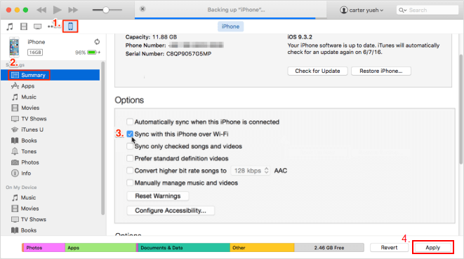 Enable sync iPhone with iTunes over Wi-Fi