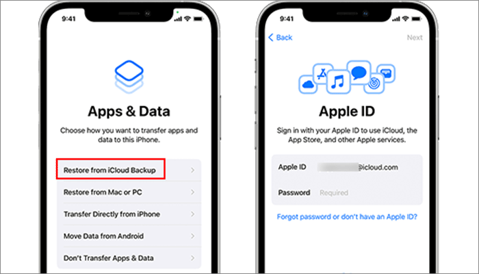 choose Restore from iCloud Backup