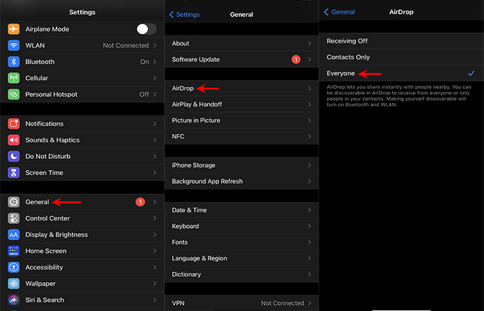set AirDrop to Everyone