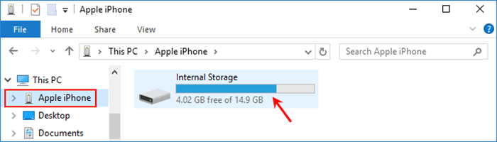 click Apple iPhone and Internal Storage