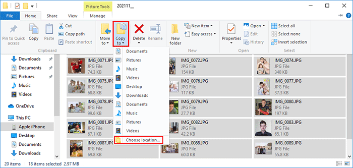 select photos and click Copy to