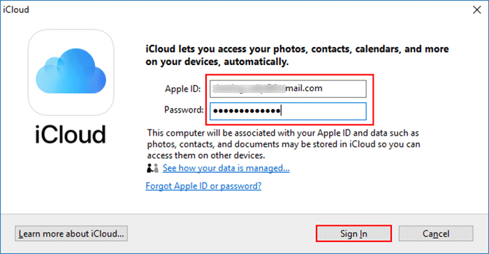 sign in to iCloud app