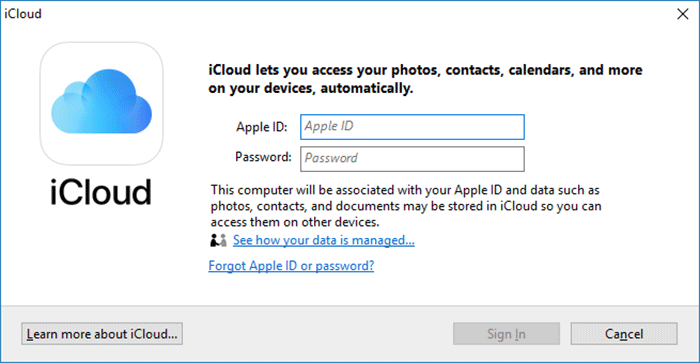 sign in iCloud app