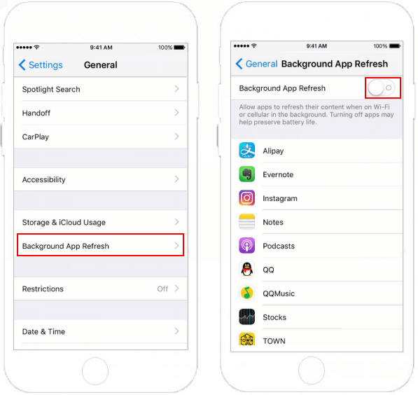 Turn off Background App Refresh